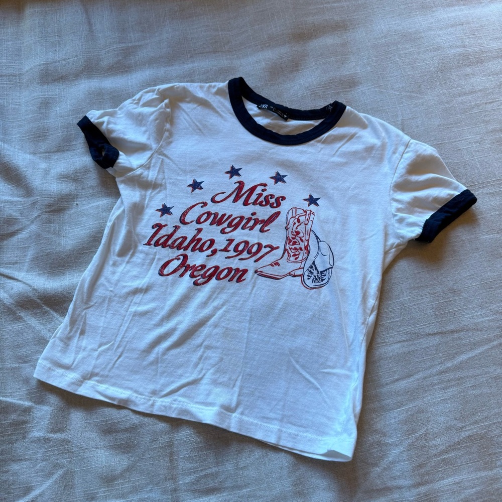 Zara White and Navy Cowgirl Tee